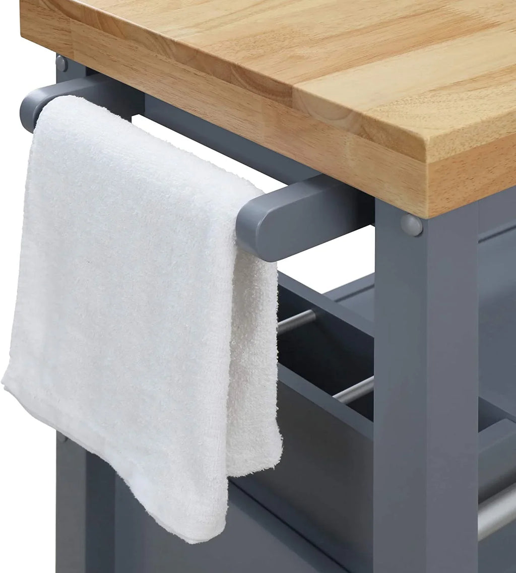 Anson Kitchen Island Bar Cart With Storage, Butcher Block Table, Rolling Wheels And Portable Cabinet Organization For Home Apartment , Gray