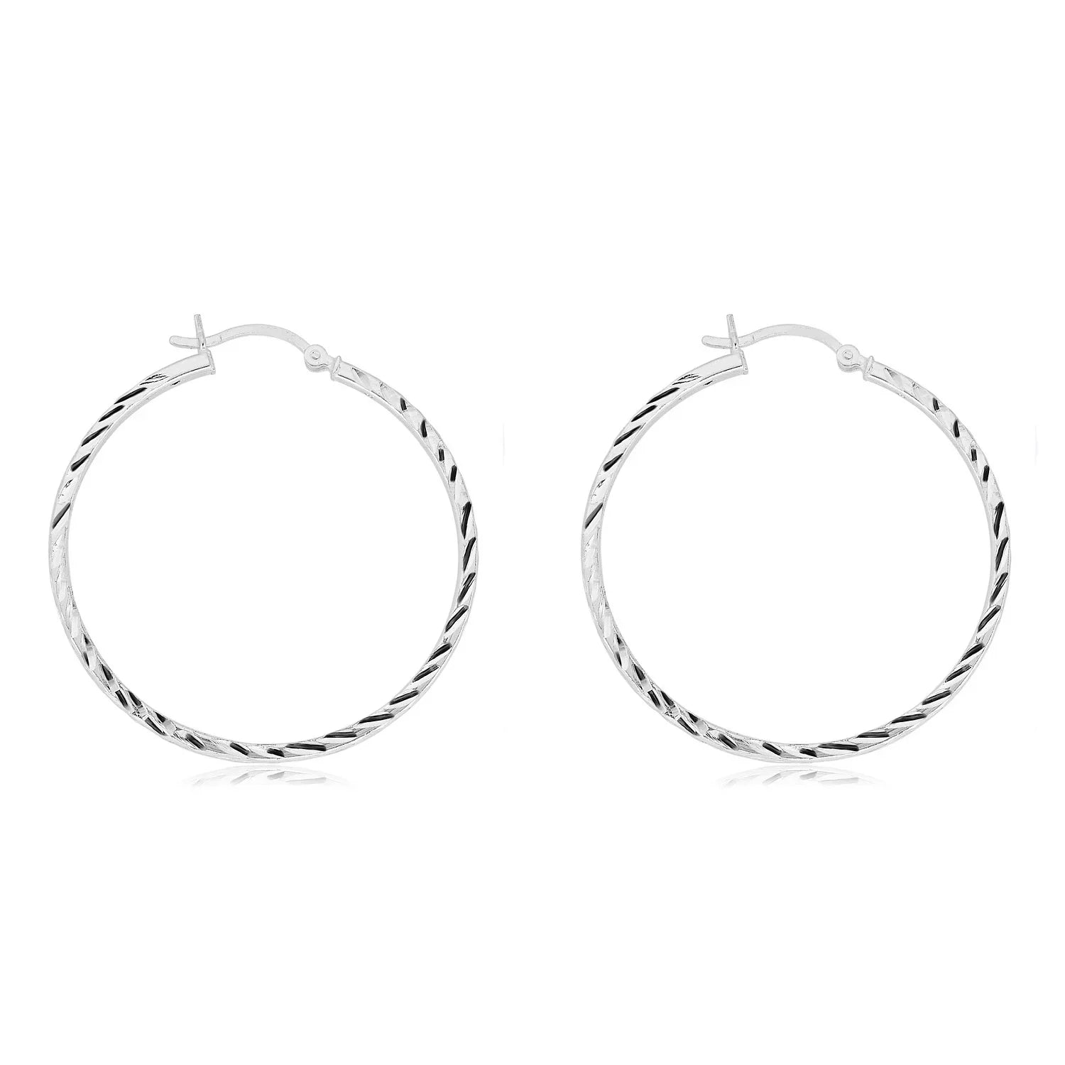 AVORA 925 Sterling Silver 40mm Diamond-Cut Hoop Earrings