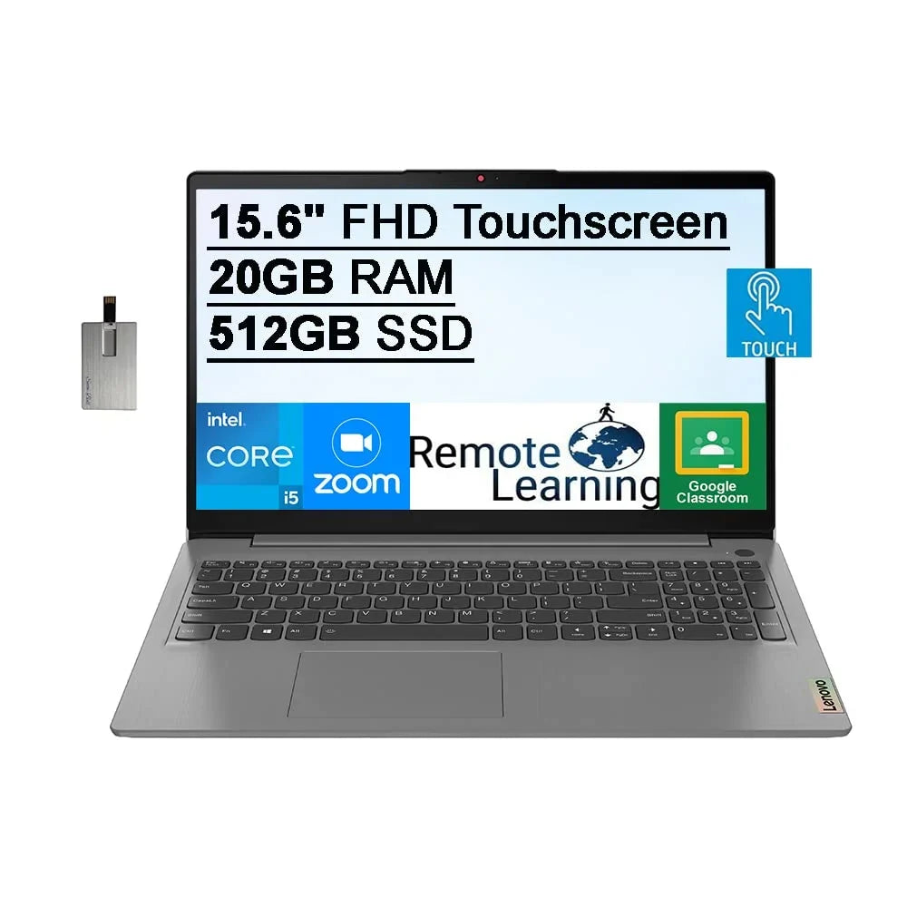 2021 Ideapad 3 15.6" FHD Touchscreen Laptop Computer, Intel Core i5-1135G7, 20GB RAM, 512GB PCIe SSD, Backlit Keyboard, Iris Xe Graphics, HD Webcam, Dolby Audio, Win 11S, Grey, 32GB USB Card