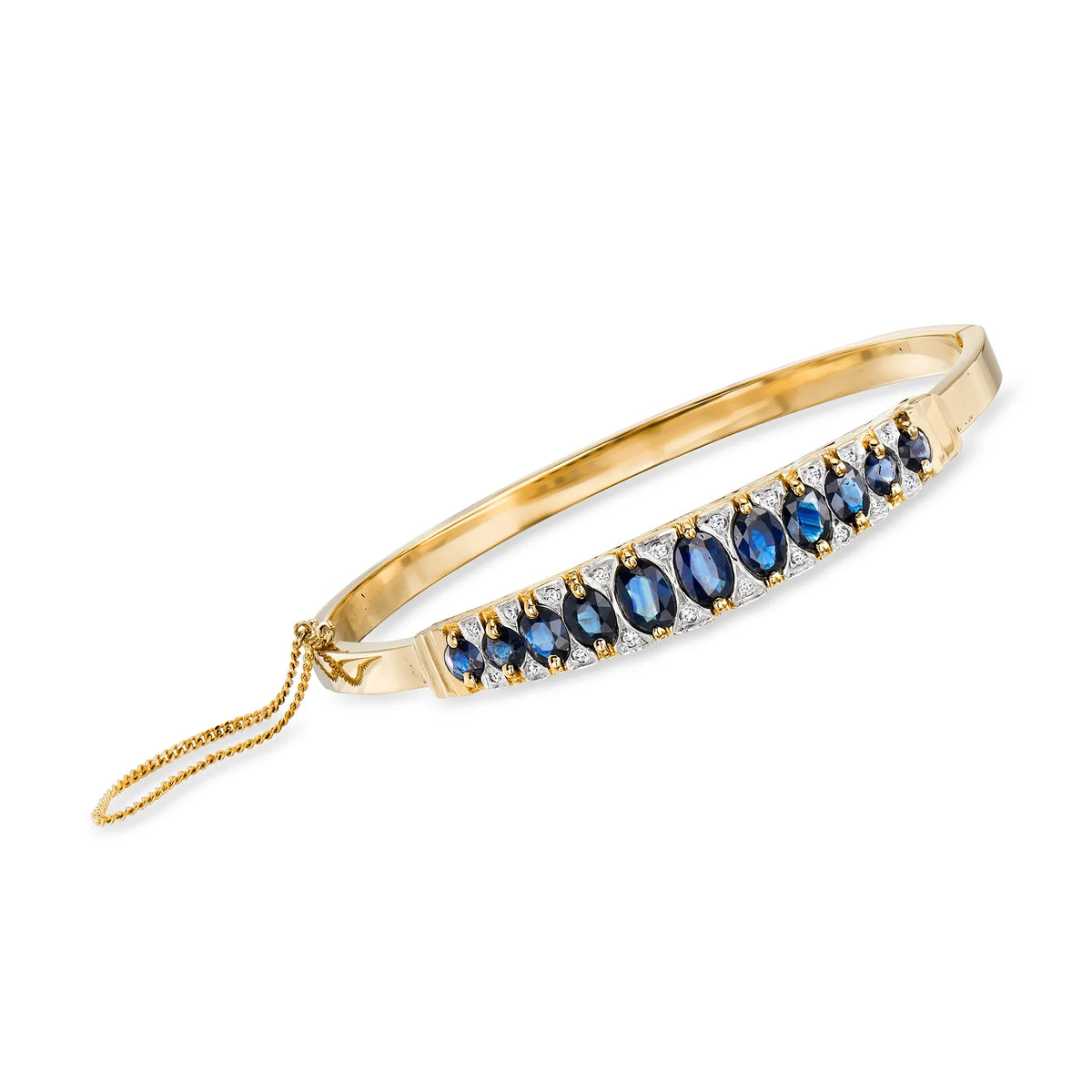 Ross-Simons C. 1970 Vintage 4.20 ct. t.w. Sapphire and .16 ct. t.w. Diamond Bangle Bracelet in 14kt Yellow Gold, Women's, Adult, Pre-Owned
