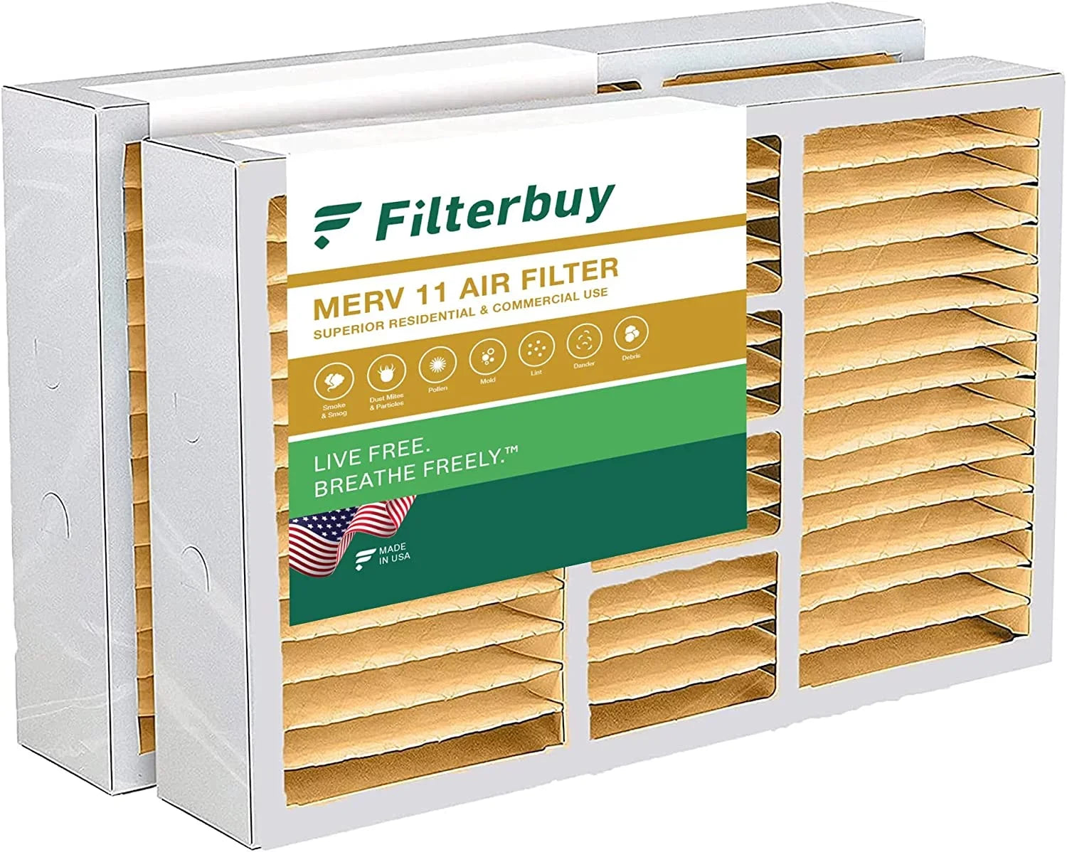 Filterbuy 14.5x27x5 MERV 11 Pleated HVAC AC Furnace Air Filters for Trane, American Standard, Honeywell, and Accumulair (2-Pack)
