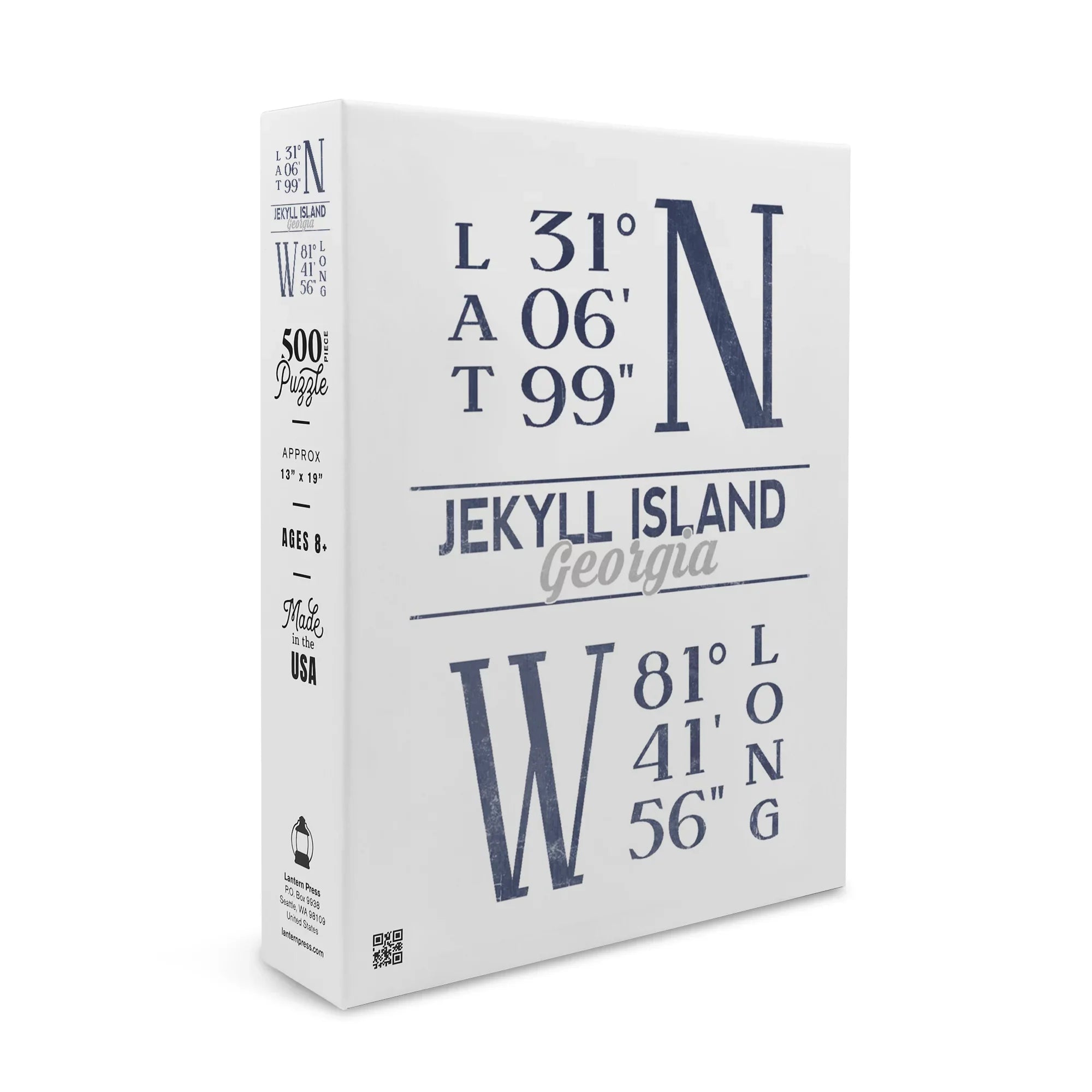 Jekyll Island, Georgia, Latitude and Longitude (Blue) (19x27 inches, Premium 500 Piece Jigsaw Puzzle for Adults and Family, Made in USA)