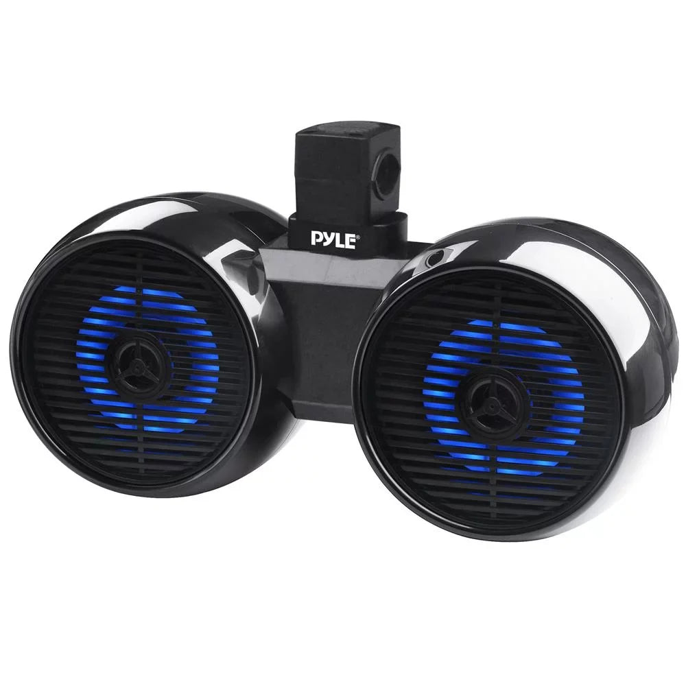 Pyle Dual Bluetooth Off-Road Speakers - 6.5” 200W 2-Way Marine Waterproof Wakeboard Tower Sound System w/LED Light, Full Range Outdoor Stereo Speaker for Car ATV Jeep Boat, Includes Brackets (Black)