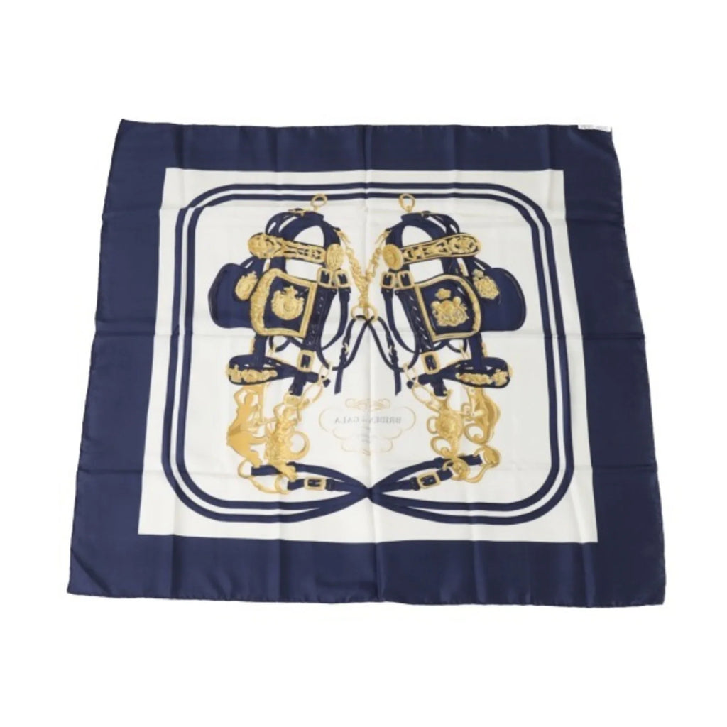 Pre-Owned HERMES BRIDES de GALA Carre90 Hermes Blue Scarf (Good)
