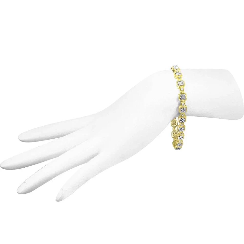 Haus of Brilliance 10K Yellow Gold 2.0 Cttw Womens Princess cut Box Clasp Diamond Link Bracelet (J-K Color, I2-I3 Clarity) - Size 7.25"
