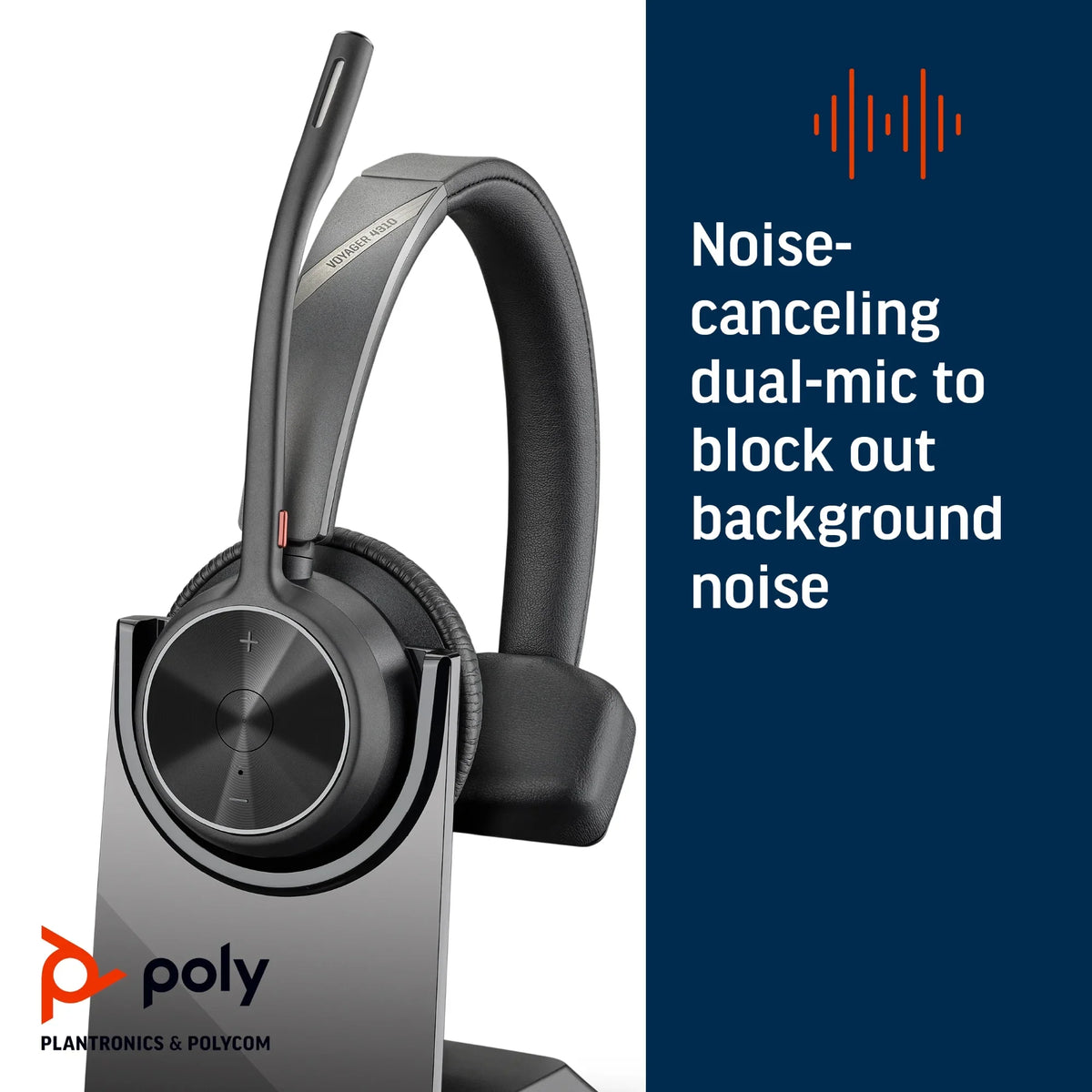 Poly Voyager 4310-M Teams Certified Headset With Charge Stand - Stereo, Mono - Wired/Wireless - Bluetooth - 164 ft - 20 Hz - 20 kHz - Over-the-head - Binaural - Ear-cup - 4.92 ft Cable - ...