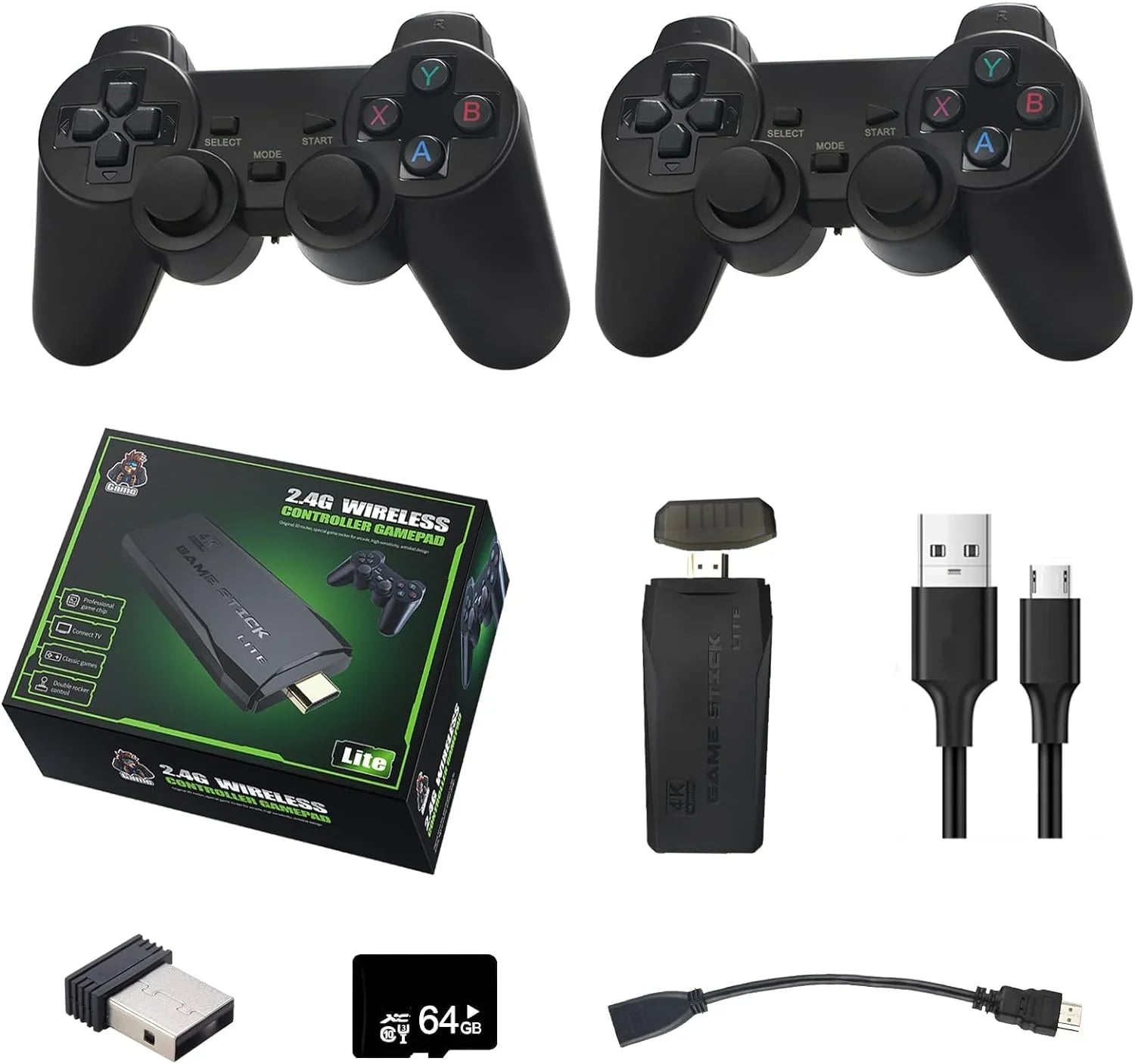 Wireless Retro Game Console, Plug and Play Video Game Stick Built in 10000+ Games,9 Classic Emulators, 4K High Definition HDMI Output for TV with Dual 2.4G Wireless Controllers