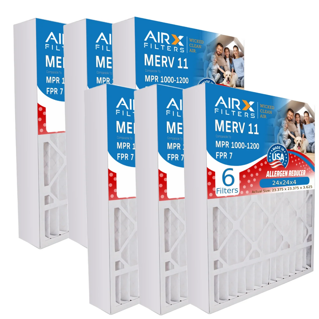 24x24x4 Air Filter MERV 13 Comparable to MPR 1500 - 2200 & FPR 9 Electrostatic Pleated Air Conditioner Filter 6 Pack HVAC AC Premium USA Made 24x24x4 Furnace Filters by AIRX FILTERS WICKED CLEAN AIR.