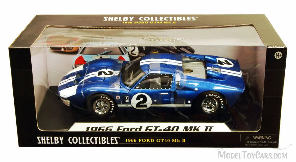 1966 Ford GT-40 MK II #2, Blue w/ White Stripes - Shelby SC401 - 1/18 Scale