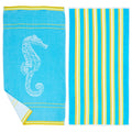 Great Bay Home Cotton Printed 2-Pack Beach Towel (2 Pack - 30" x 60", Seahorse Blue / Yellow)