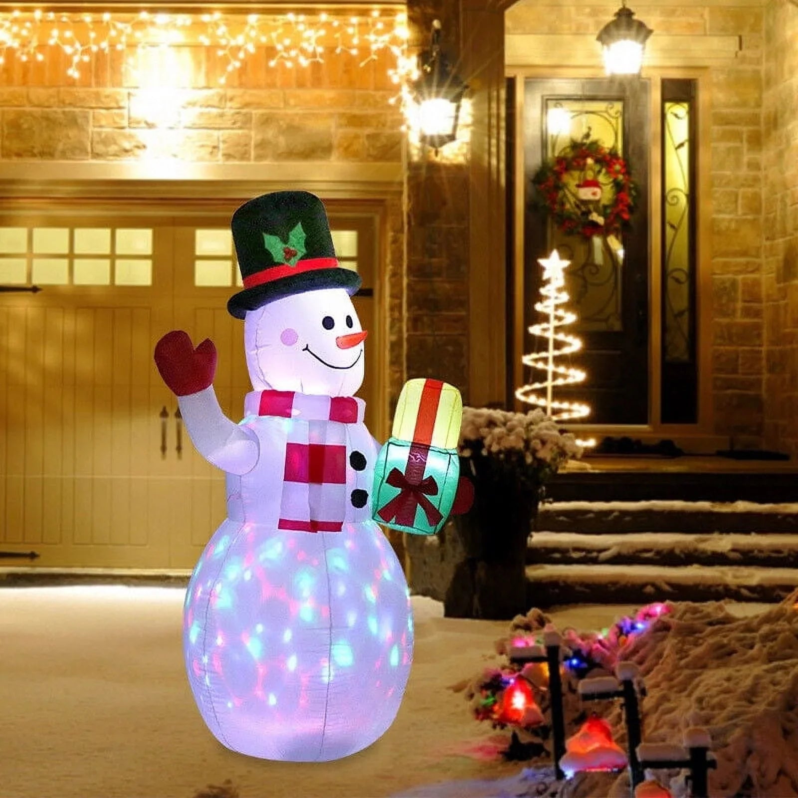 5ft Air-filled Snowman Airblown Christmas Decor Yard Decoration LED Lights for Xmas Home Garden Family Prop Lawn Holiday Party Outdoor Decor