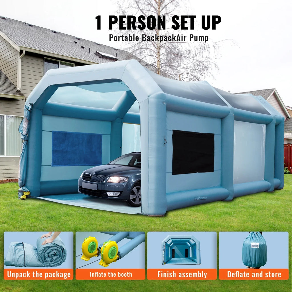Air-filled Finish Room 26x15x11ft Air-filled Spray Room Car Finish Covering with 750W+950W Filter System Blower