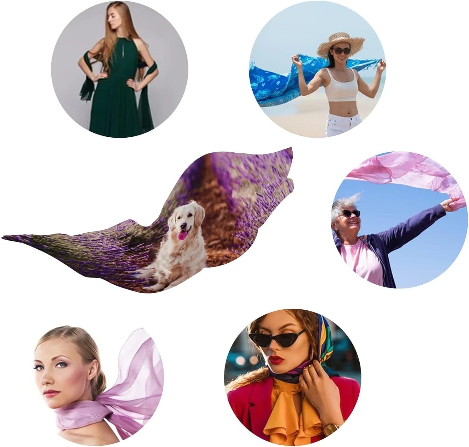 Hyjoy Adorable Golden Retriever Dog in Lavender Field Long Silk Neck Scarf Lightweight Shawl Wrap Scarves for Women Girls