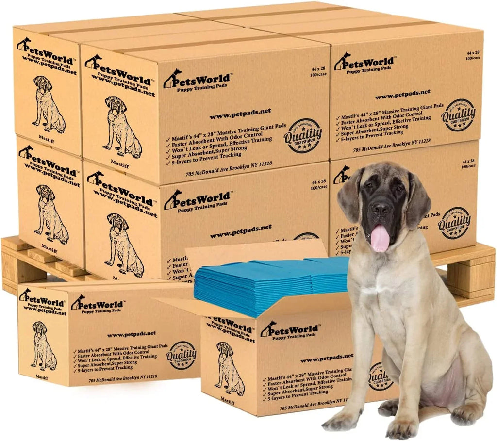 PETSWORLD Mastiff's Massive Dog Training/Potty Pads, 28x44 inch, 1,000 Ct, XXXL Gigantic, Tear Resistant, Super Absorbent & Leak-Proof