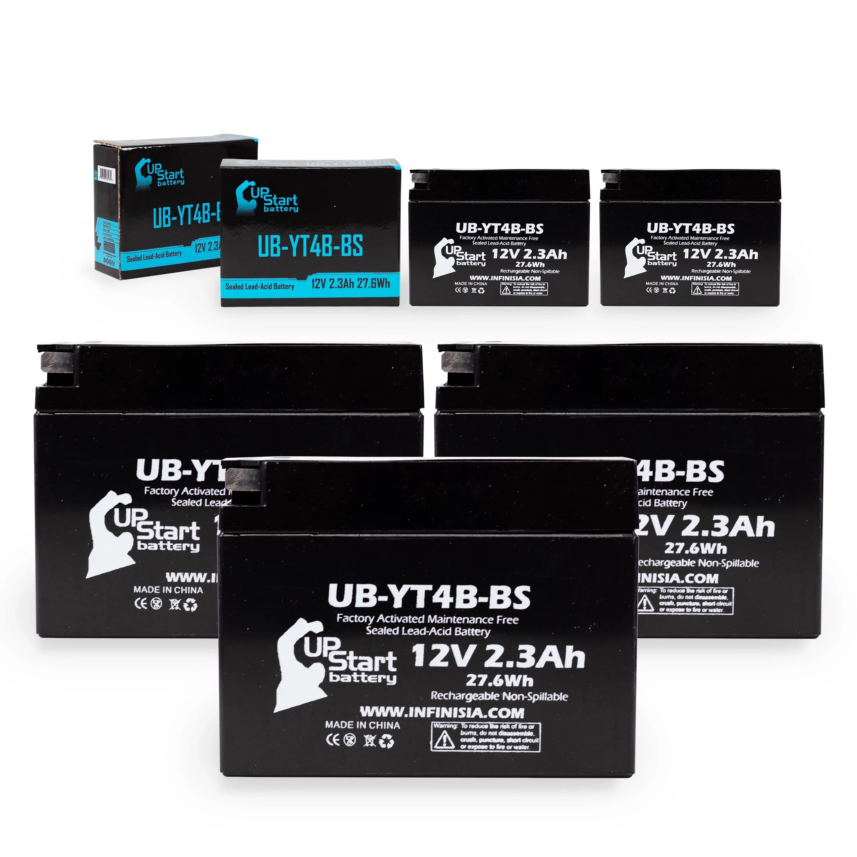 5-Pack UpStart Battery Replacement for 2005 Yamaha SR400 400CC Factory Activated, Maintenance Free, Motorcycle Battery - 12V, 2.3Ah, UB-YT4B-BS