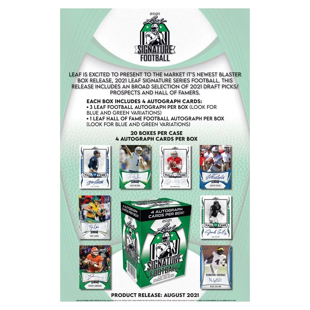 2021 LEAF SIGNATURE FOOTBALL BLASTER BOX - 4 AUTOGRAPH CARDS PER BOX!