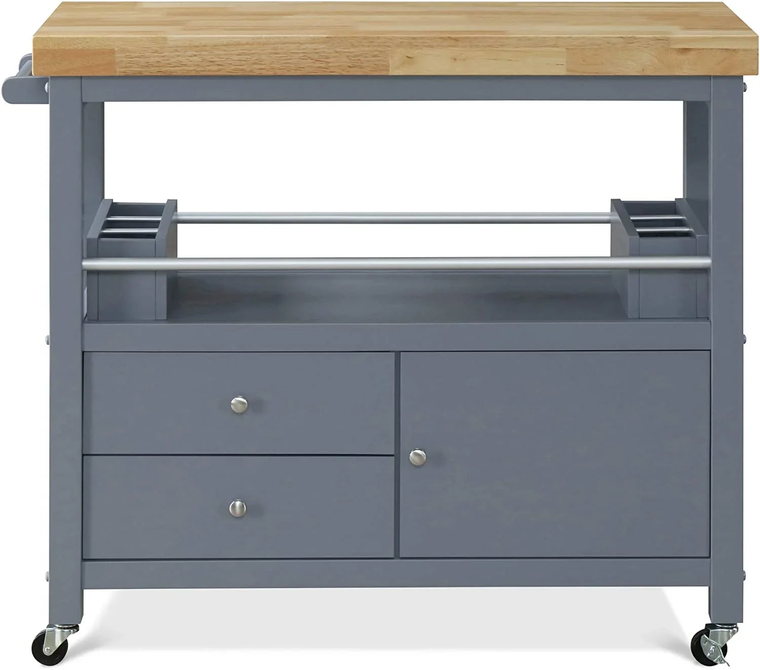 Anson Kitchen Island Bar Cart With Storage, Butcher Block Table, Rolling Wheels And Portable Cabinet Organization For Home Apartment , Gray