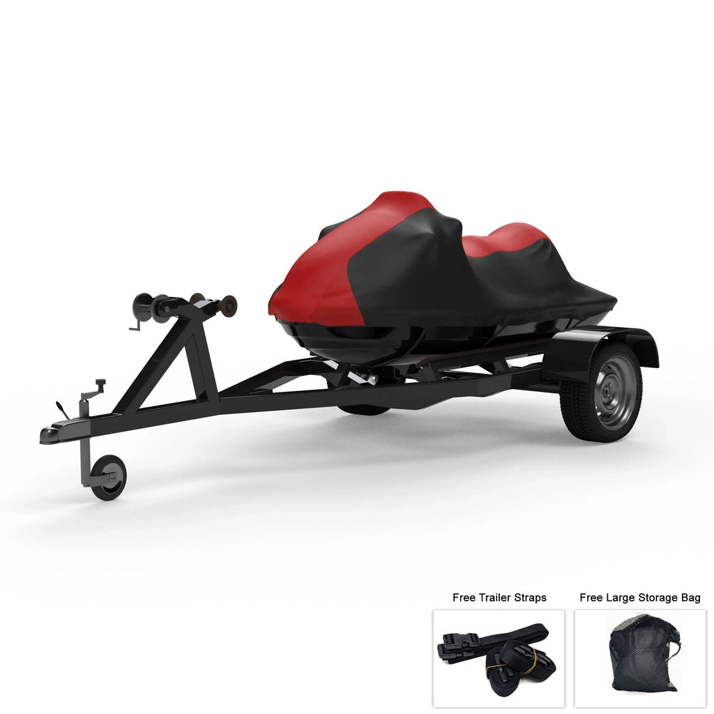 Weatherproof Jet Ski Cover For YAMAHA Wave Runner FX 2006-2011 - RED / Black Color - All Weather - Trailerable - Protects from Rain, Sun, UV Rays, And More! Includes Trailer Straps And Storage Bag