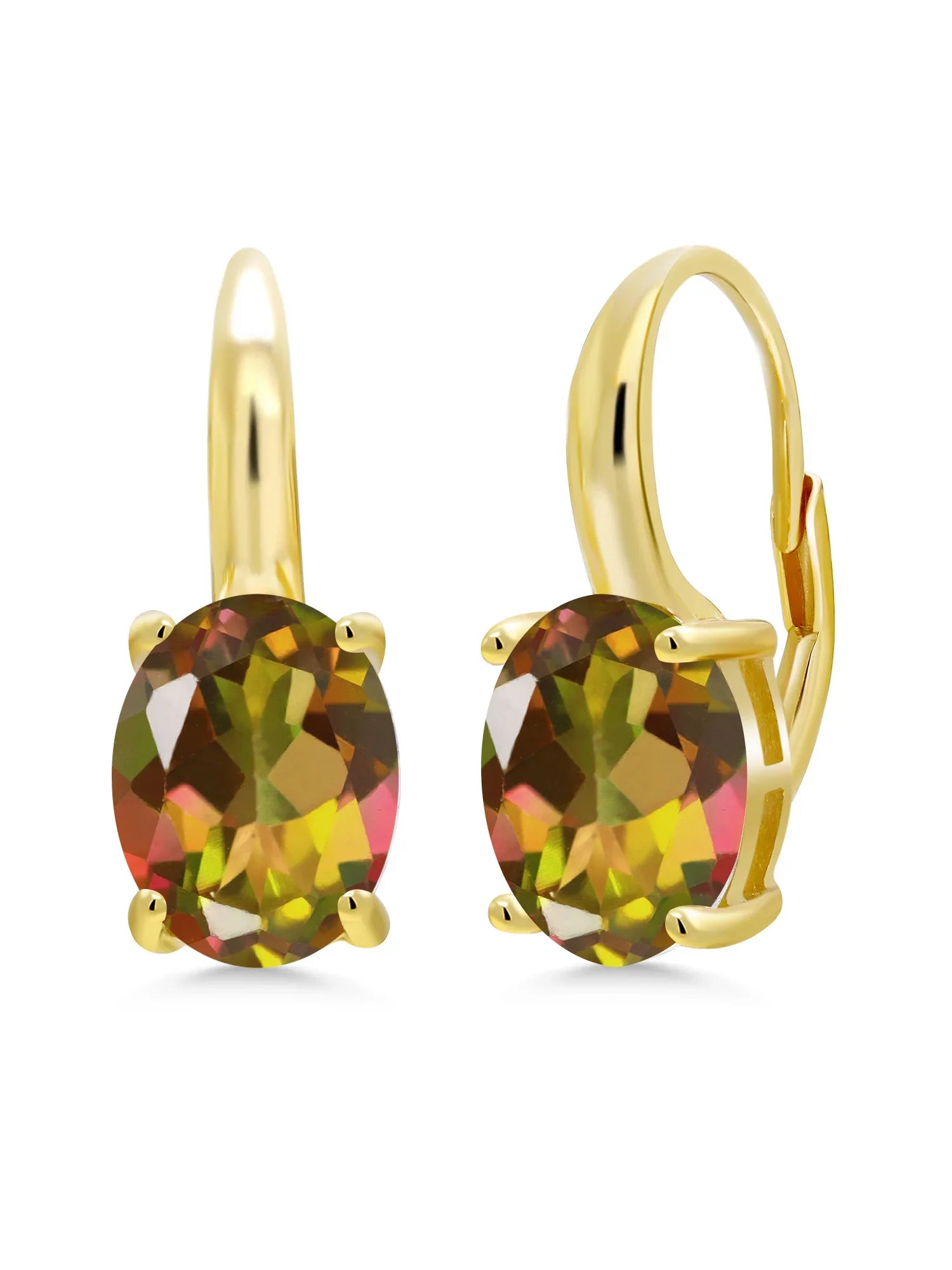 Gem Stone King 9.00 Ct Oval Mango Mystic Topaz 18K Yellow Gold Plated Silver Earrings
