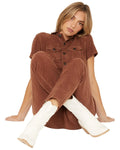 Cleo + Wolf Women's Corduroy Jumpsuit Dark Brown Large US