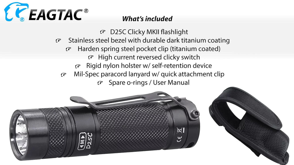 Eagletac D25C MKII Nichia 219C CRI92 LED Flashlight - 510 Lumen, 120 meter throw