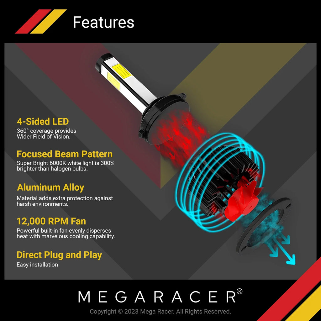 Mega Racer BMW 328i xDrive 4 Sided H11 H9 H8 LED Headlight Bulbs 6000K Diamond White 12V 60W 10000LM BMW 328i xDrive 2011 2012 2013 2014 2015 2016 11 12 13 14 15 16 Fog Light Automotive Replacement