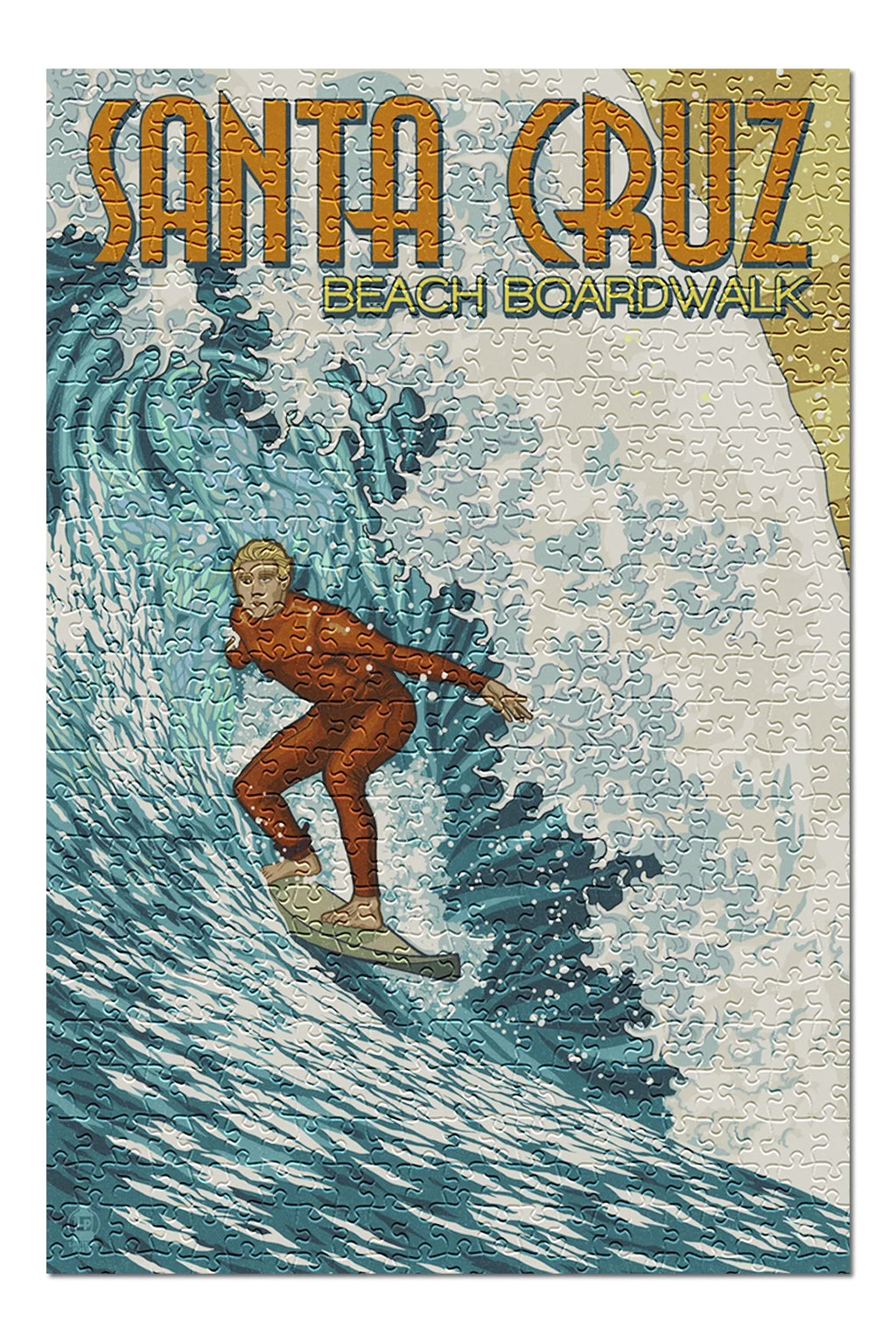 Santa Cruz, California, Stylized Surfer (19x27 inches, Premium 500 Piece Jigsaw Puzzle for Adults and Family, Made in USA)