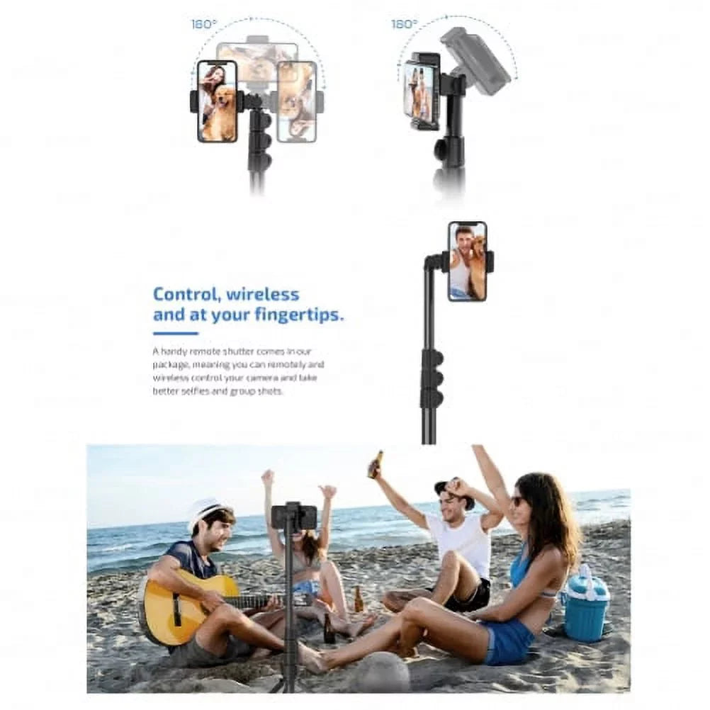 67" Extendable Tripod Stand Wireless Remote Shutter Selfie Stick Q1R for Alcatel Jitterbug Smart 2, REVVL 2 - iPhone XS Max XR X 8 PLUS 7 Plus SE (2020) 6S 13 Pro Max 12 Pro Max 11 Pro Max